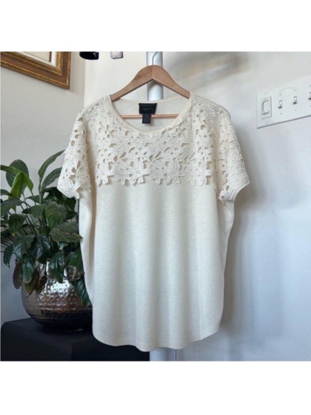 MAGASCHONI Floral Lace Silk Cashmere Knit Top/Shirt/Sweater Sz L ivory